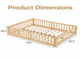Full-Size Wooden Children's Bed with Gate and Bed Slats Painted Pine Fence-Style Bed 48686277