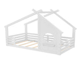 Twin House Floor Bed with Window and a Small Shelf, Solid Wood Floor Bed with House-shaped Roof, No W1580P362678