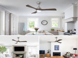 42" Solid Wood Blades Ceiling Fan with Lights Remote Control,Quiet DC Motor 3 Blade Ceiling Fans 6 W3596P460816