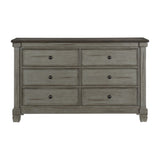 ZUN Transitional-Rustic Style Coffee and Antique Gray 6-Drawer Dresser 1pc Flat Knobs Classic Bedroom B011P240233