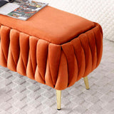 Oval Storage Bench with Gold Legs,Velvet Fabric ,Woven,Upholstered Ottoman Storage Benches for W1117P184676