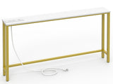 39.37"x5.91"x31.10" Console Table, MDF with Melamine Veneer & Iron Frame, with Power Outlet, White & 78249220