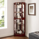 ZUN 6 Shelf Corner Curio Display Cabinet with Lights, Mirrors and Adjustable Shelves, Cherry W1693P165027