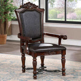 Majestic Traditional 2pcs Arm Chairs Brown Cherry Solid wood Faux Wood Carved Details Black B011108520