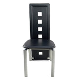 ZUN 4pcs long backrest square hollow decoration PU leather dining chair round tube black cushion 98227246