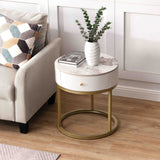 19.68 Inch Modern Nightstand with Drawer, Marble Round End Table with storage, Side Table for Living W821P184388