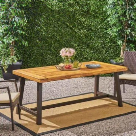 ZUN Carlie Outdoor Sandblast Finished Dining Table with Rustic Metal Finished Iron Legs 54561.00