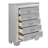 Glamourous Silver Finish 1pc Chest of 5x Dovetail Drawers Faux Alligator Embossed Fronts Bedroom B01156436