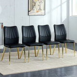 Four black dining chairs. A medieval modern chair made of PU material soft cushions, equipped W1151135498