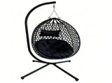 Foldable Hanging Egg Chair with Stand, HDPE Rattan Wicker Swing Chair with Cushion, Heavy Duty Frame 88067295