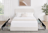 Liv Queen Size Ivory Boucle Upholstered Platform Bed with Patented 4 Drawers Storage, Curved B083140464