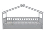 Twin Size Wooden House Bed with Twin Size Trundle, Gray 14298090