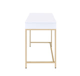 ZUN White High Gloss and Gold 2-drawer Writing Desk B062P184570