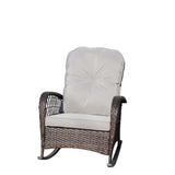 Outdoor Wicker Rocking Chair with Wide Seat, Thick, Soft Cushion, Rattan Rocker w/Steel Frame, High W209P268007