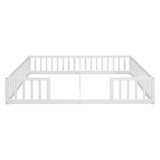 Double Twin Floor Bed with Fence, Guardrails, without door, White 37744042
