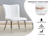 Modern minimalist dining chairs, office chairs. 2-piece set of white PU seats with silver metal W1151P268761