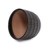 Set of 4 Fluted Ceramic Flowerpot, Modern Planter for Patio, Garden, Windowsill - Dark Coffee W3273P321575