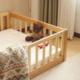Fence bed with door and decking, natural wood color, painted surface, pine wood, twin children's bed 24575857