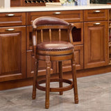 Seat height 26.5'' Cow top Leather Wooden Bar Stools, 360 Degree Swivel Bar Height Chair with Backs 41697964