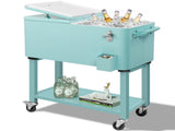 80 Quart Rolling Ice Chest, Portable Bar Drink Cooler with Catch Basin, Bottom 10515126