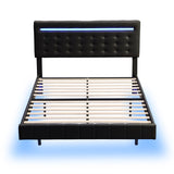 ZUN Full Size Floating Bed Frame with LED Lights and USB Charging,Modern Upholstered Platform LED Bed 16741764