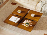 Modern Square Floating Coffee Table Okume Wood Veneer 4-Section Storage Walnut & Black 38653961
