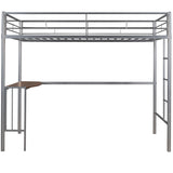 ZUN Twin Metal Loft Bed with Desk, Ladder and Guardrails, Loft Bed for Bedroom, Silver MF286452AAN