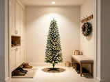 Flocked 6ft Pencil Christmas Tree Dual Color LEDs Slim Xmas Tree with Remote 11 Modes 29868339