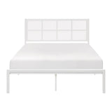 1pc Eastern King Platform Bed, Metal Frame White Finish Faux Cane Panel Headboard Casual Coastal B011P214038