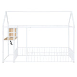 Twin Size Metal Bed House Bed Frame with Desk, Shelves, Power Outlets and USB Ports, White N737P173490K