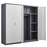 Gray Steel Large Capacity Lockable Wardrobe with Hanging Rod and Compartments for Bedroom, Living W1247P293800