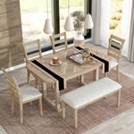 ZUN 6-Piece Rubber Wood Dining Table Set with Beautiful Wood Grain Pattern Tabletop Solid Wood Veneer 48310127