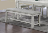 1pc Driftwood Finish Standard Height Bench Gray White Fabric Upholstered Seat Cushion Tapered Legs B011P184617