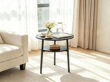 2-Tier Round Side End Table with Storage Shelf, Heavy Duty Metal Frame Adjustable Foot Pads 115 LBS 03136516