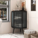 ZUN 22.25" Floor Coner Cabinet with Tempered Glass Door & Storage Shelves for Bathroom, Living Room, W757130158