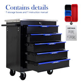 5 DRAWERS MULTIFUNCTIONAL TOOL CART WITH WHEELS-BLACKBLUE W1102P182232
