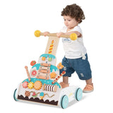 Wooden Baby Walker with 3-Position Adjustable Heights and Smooth Wheels 90890793