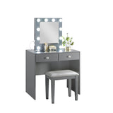 Gray Makeup Vanity and Stool Set with 10 Lights and USB Port and Power Outlet, 2x Drawers Luxurious B011P146566