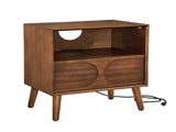 Mid Century Modern Fluted Nightstand with Charging Station USB Ports & Outlet Hole & 4 Solid Wood W1801P288512
