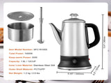 12-Cup Electric Percolator Coffee Pot Stainless Steel Coffee Maker Silver 37002991