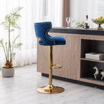 ZUN Bar Stools With Back and Footrest Counter Height Dining Chairs-Velvet Blue-2PCS/SET W67663282