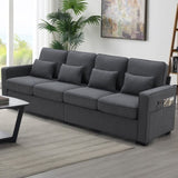 ZUN [New] 104" 4-Seater Modern Linen Fabric Sofa with Armrest Pockets and 4 70043673