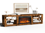 Weathered Wood Fireplace TV Stand with 23 Inch Insert & Dual-Sided Crossover Design, Embossed 81393092