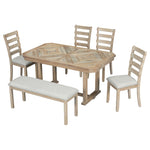 ZUN 6-Piece Rubber Wood Dining Table Set with Beautiful Wood Grain Pattern Tabletop Solid Wood Veneer 48310127