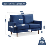 ZUN 57.1” Modern Decor Upholstered Sofa Furniture, Wide Velvet Fabric Loveseat Couch, Solid Wooden Frame B082111403