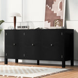 U_STYLE Sideboard with Curved Swirl Patterned Doors and Artistic Three-Door Design,Suitable for N711P178411B