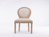French Style Solid Wood Frame Linen Fabric Oval Back Dining Chair,Set of 2,Cream W162278981