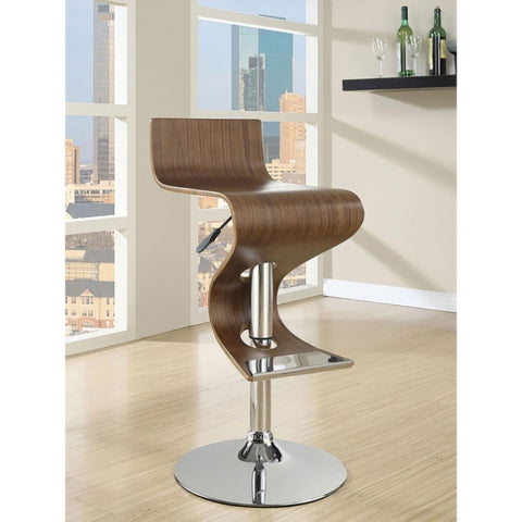 ZUN Walnut and Chrome S-Shaped Adjustable Bar Stool B062P153511