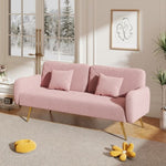 ZUN 70.47" Pink Fabric Double Sofa with Split Backrest and Two Throw Pillows,Suitable for living room, W1658120163