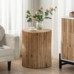 ZUN Retro Fashion Style Cylindrical Side Table with Vertical Texture Relief Design,Suitable for Living W757102860